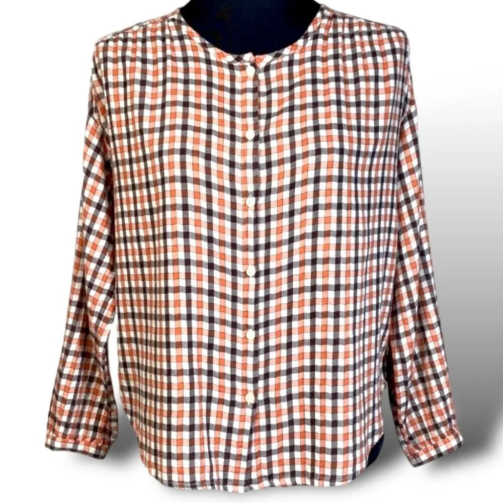 Madewell Meadow Shirt Womens Sz XS Orange Check LS Button-Up Autumn Teacher Soft